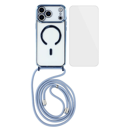 For iPhone 17 Pro Max Case Compatible with MagSafe Electroplating Edge TPU Phone Cover with Screen Film / Shoulder Strap