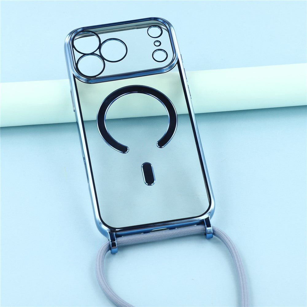 For iPhone 17 Pro Max Case Compatible with MagSafe Electroplating Edge TPU Phone Cover with Screen Film / Shoulder Strap