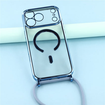 For iPhone 17 Pro Max Case Compatible with MagSafe Electroplating Edge TPU Phone Cover with Screen Film / Shoulder Strap