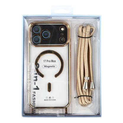 For iPhone 17 Pro Max Case Compatible with MagSafe Electroplating Edge TPU Phone Cover with Screen Film / Shoulder Strap