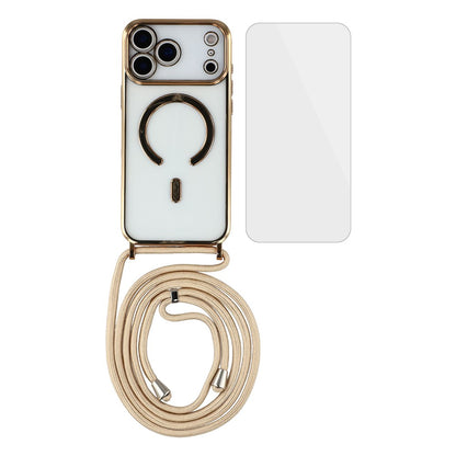 For iPhone 17 Pro Max Case Compatible with MagSafe Electroplating Edge TPU Phone Cover with Screen Film / Shoulder Strap