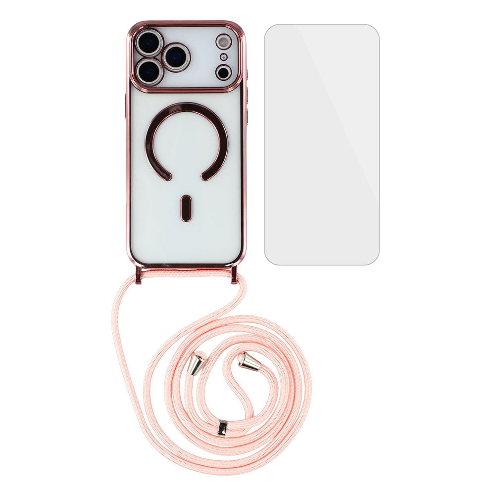 For iPhone 17 Pro Max Case Compatible with MagSafe Electroplating Edge TPU Phone Cover with Screen Film / Shoulder Strap