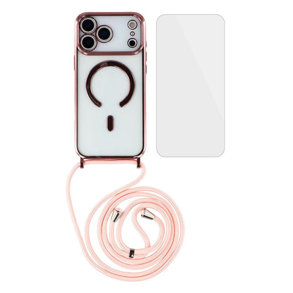 For iPhone 17 Pro Max Case Compatible with MagSafe Electroplating Edge TPU Phone Cover with Screen Film / Shoulder Strap