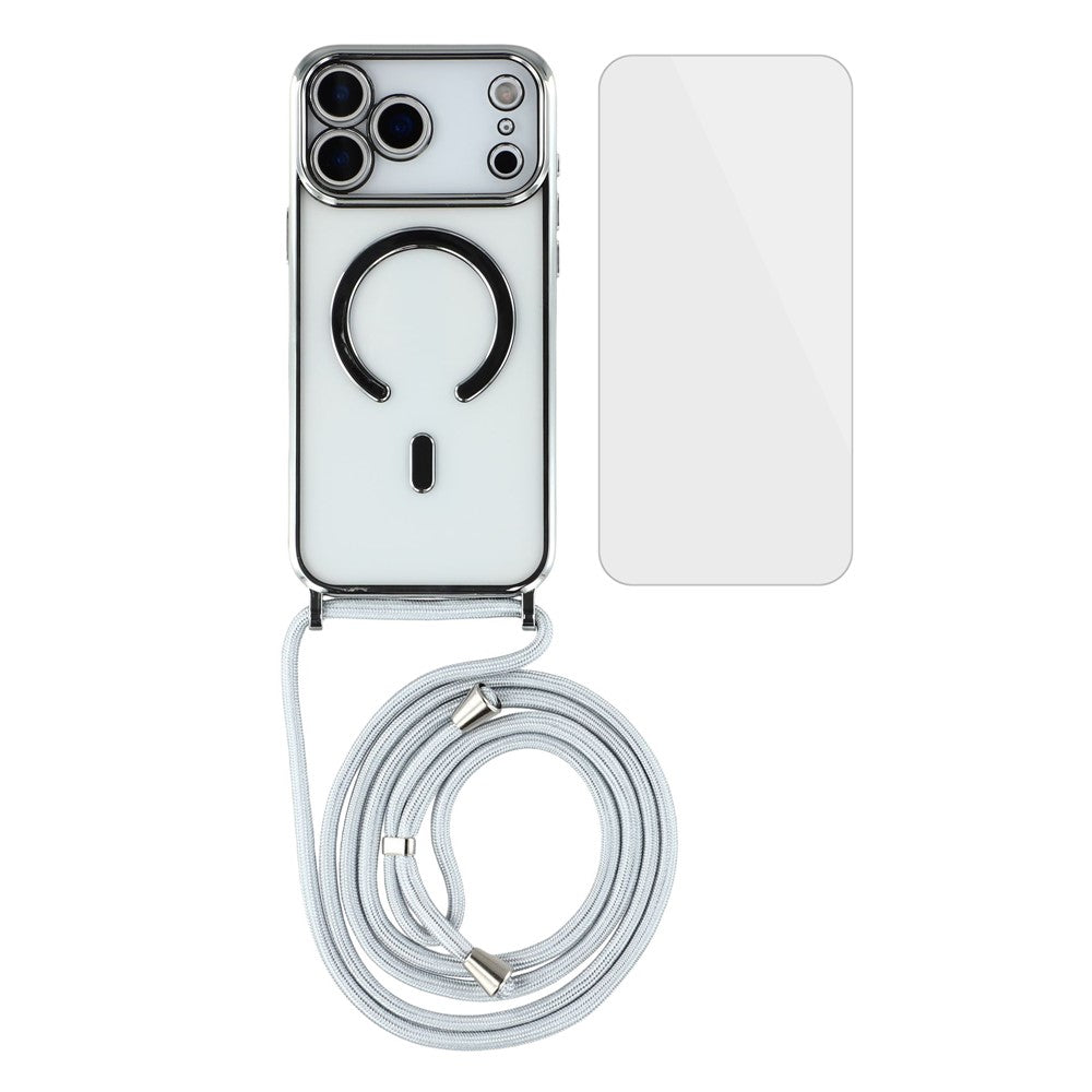 For iPhone 17 Pro Max Case Compatible with MagSafe Electroplating Edge TPU Phone Cover with Screen Film / Shoulder Strap