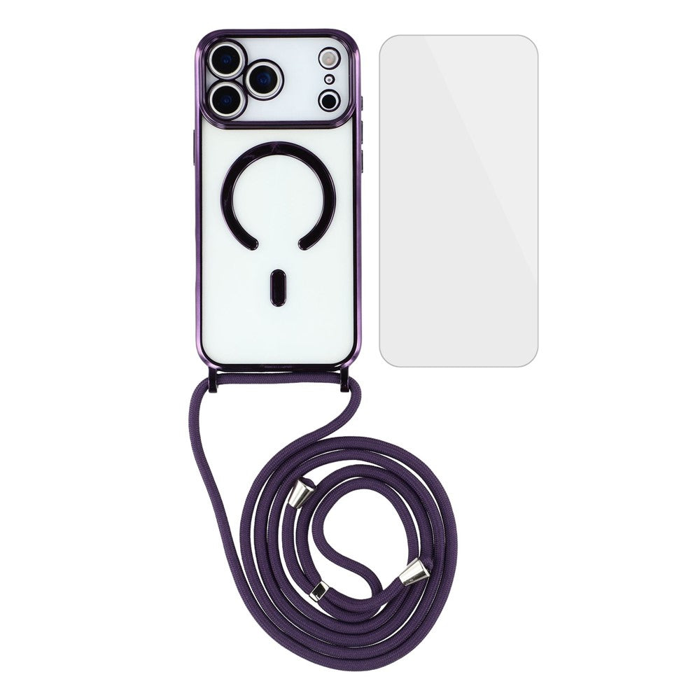 For iPhone 17 Pro Max Case Compatible with MagSafe Electroplating Edge TPU Phone Cover with Screen Film / Shoulder Strap