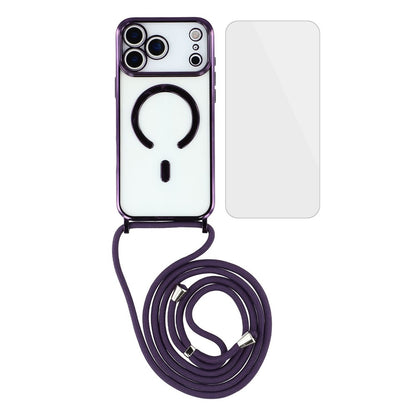 For iPhone 17 Pro Max Case Compatible with MagSafe Electroplating Edge TPU Phone Cover with Screen Film / Shoulder Strap