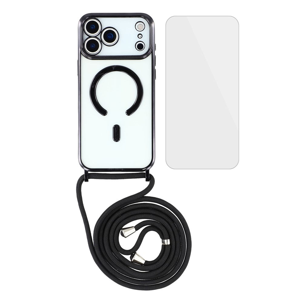 For iPhone 17 Pro Max Case Compatible with MagSafe Electroplating Edge TPU Phone Cover with Screen Film / Shoulder Strap