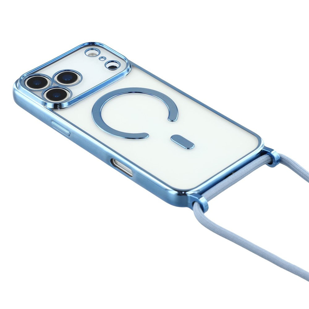For iPhone 17 Pro Case Compatible with MagSafe Electroplating Edge TPU Phone Cover with Screen Film / Shoulder Strap