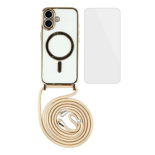 For iPhone 17 Case Compatible with MagSafe Electroplating Edge TPU Phone Cover with Screen Film / Shoulder Strap
