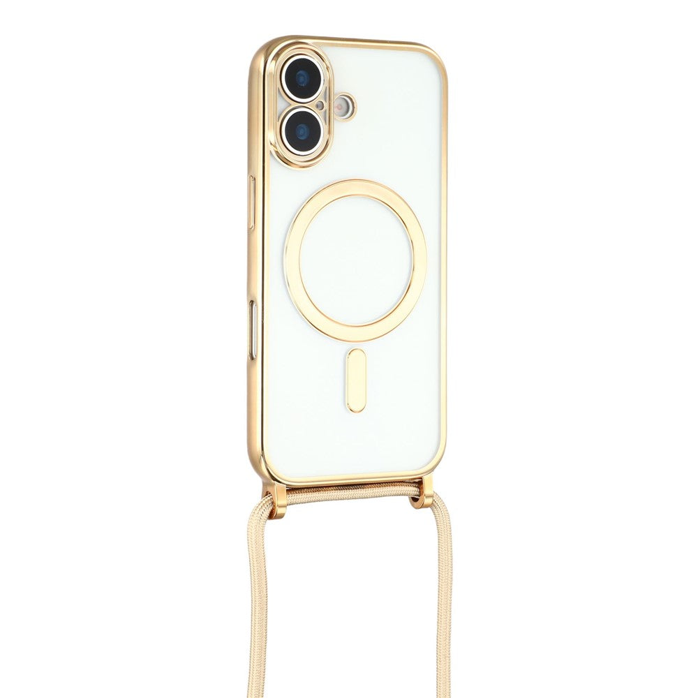 For iPhone 17 Case Compatible with MagSafe Electroplating Edge TPU Phone Cover with Screen Film / Shoulder Strap