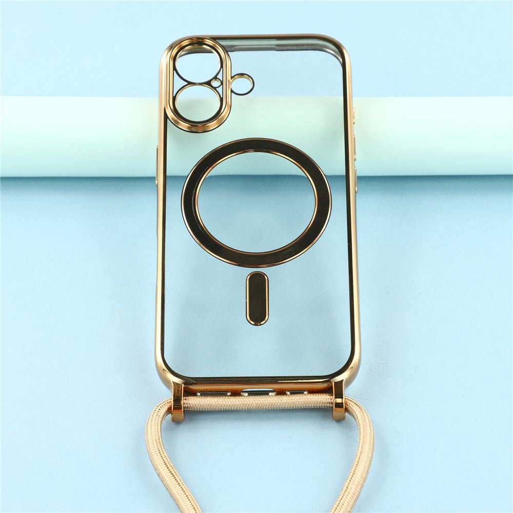 For iPhone 17 Case Compatible with MagSafe Electroplating Edge TPU Phone Cover with Screen Film / Shoulder Strap