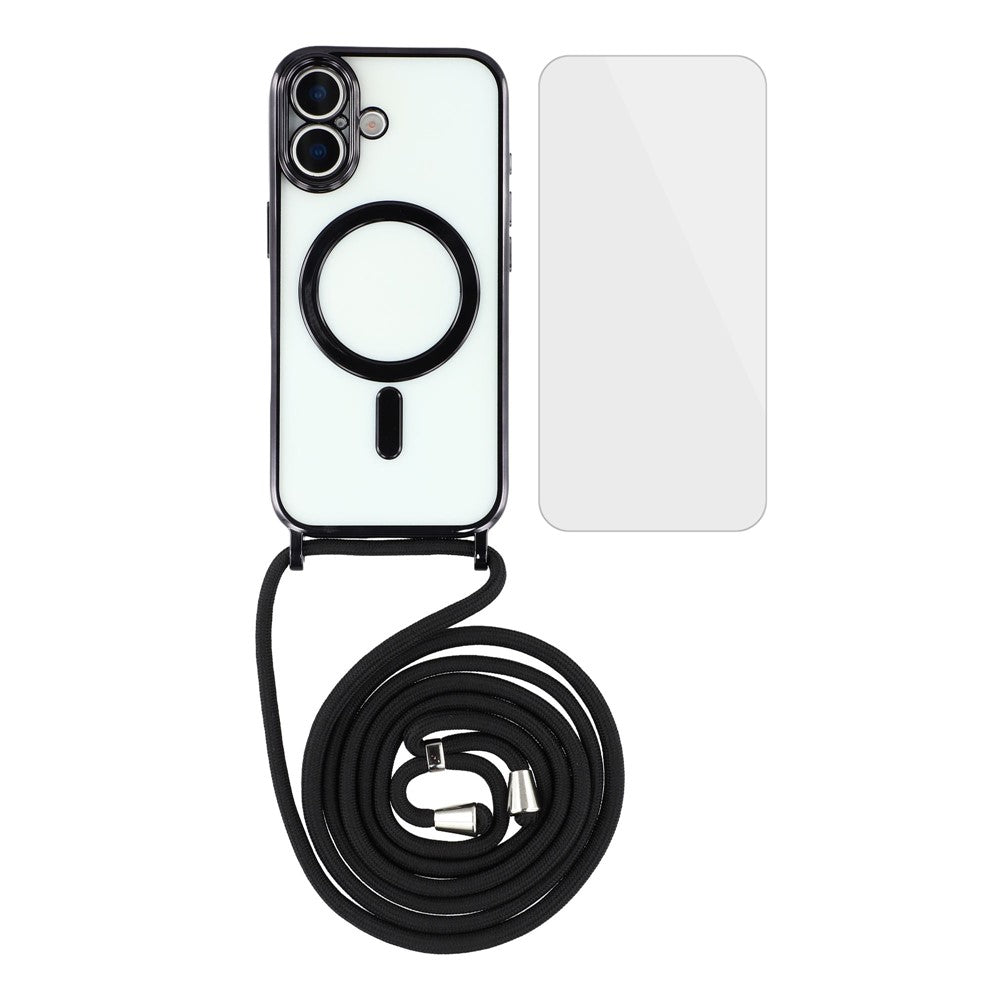 For iPhone 17 Case Compatible with MagSafe Electroplating Edge TPU Phone Cover with Screen Film / Shoulder Strap