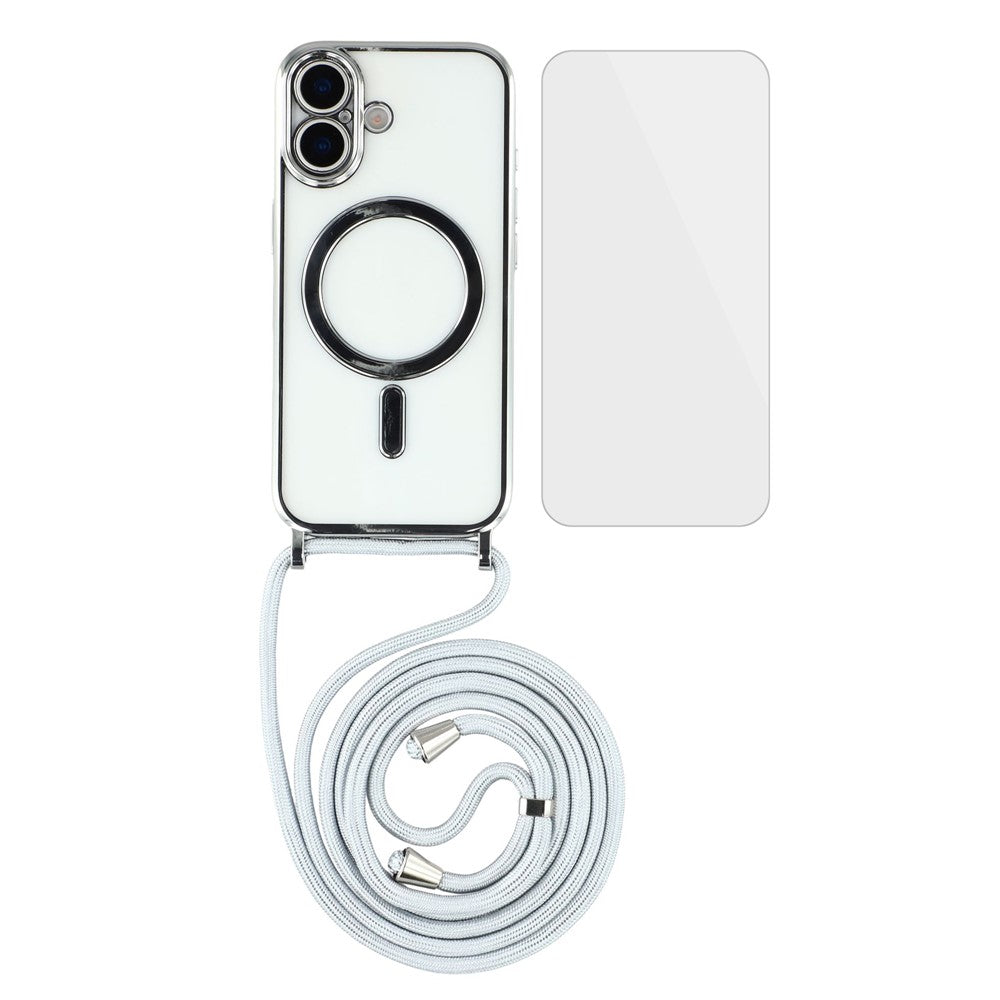 For iPhone 17 Case Compatible with MagSafe Electroplating Edge TPU Phone Cover with Screen Film / Shoulder Strap