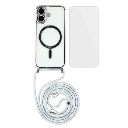 For iPhone 17 Case Compatible with MagSafe Electroplating Edge TPU Phone Cover with Screen Film / Shoulder Strap