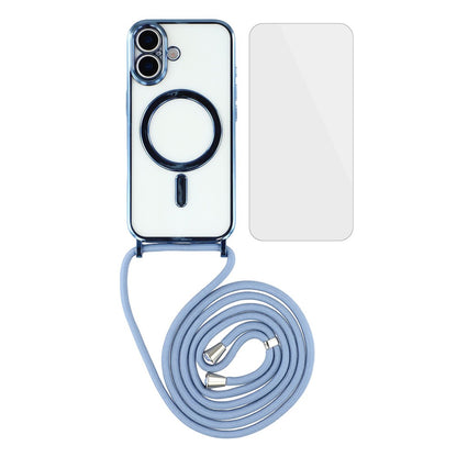 For iPhone 17 Case Compatible with MagSafe Electroplating Edge TPU Phone Cover with Screen Film / Shoulder Strap