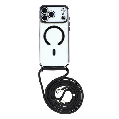 For iPhone 17 Pro Max Case Compatible with MagSafe Electroplating Edge TPU Phone Cover with Shoulder Strap