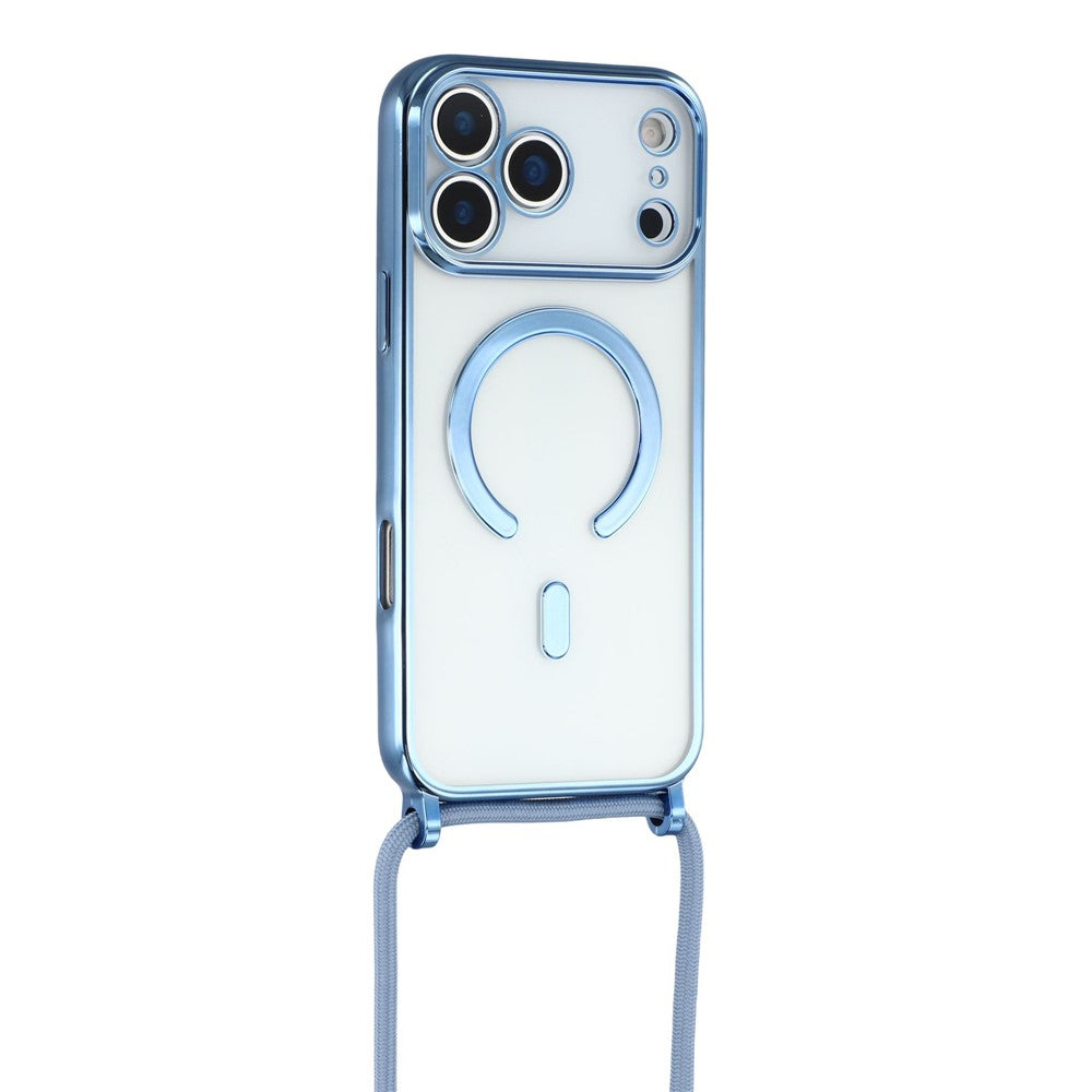 For iPhone 17 Pro Case Compatible with MagSafe Electroplating Edge TPU Phone Cover with Shoulder Strap