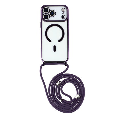 For iPhone 17 Pro Case Compatible with MagSafe Electroplating Edge TPU Phone Cover with Shoulder Strap
