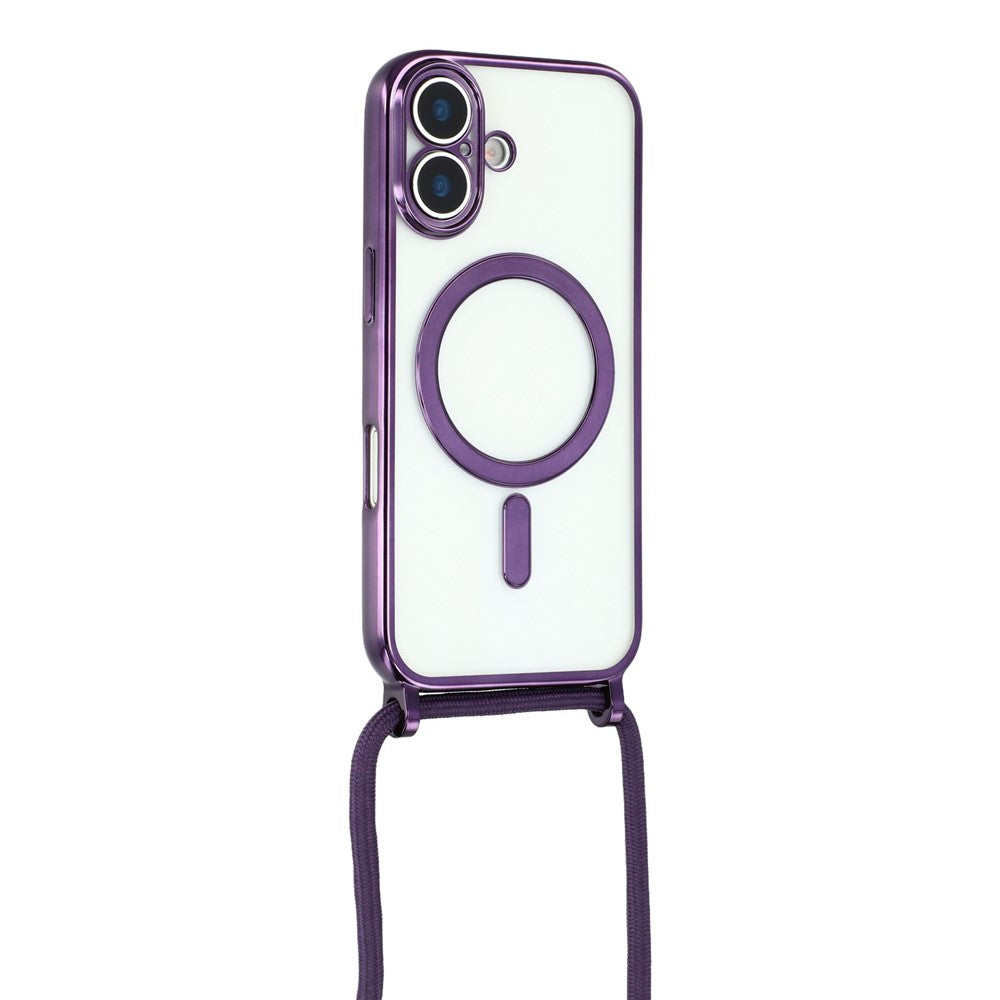 For iPhone 17 Case Compatible with MagSafe Electroplating Edge TPU Phone Cover with Shoulder Strap