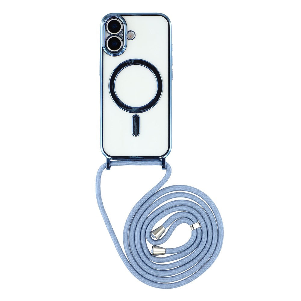 For iPhone 17 Case Compatible with MagSafe Electroplating Edge TPU Phone Cover with Shoulder Strap