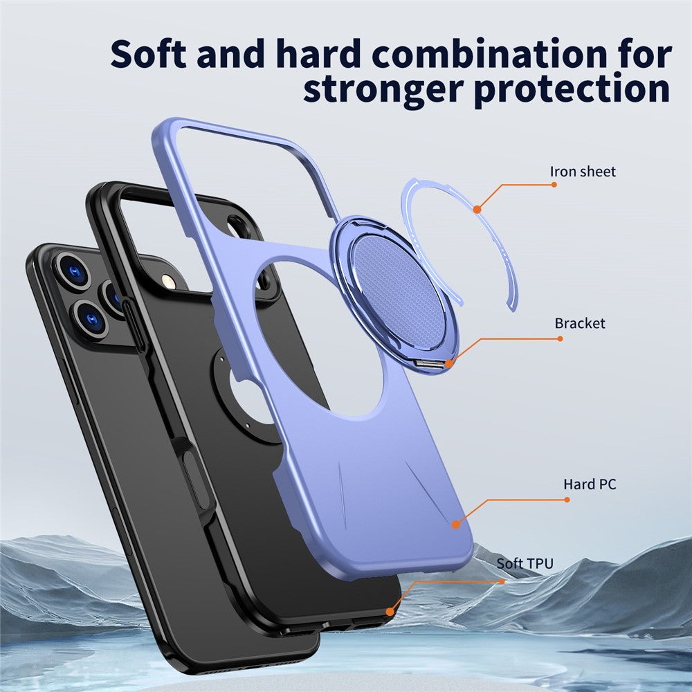 For iPhone 17 Pro Magnetic Case Rotating Kickstand TPU + PC Phone Cover