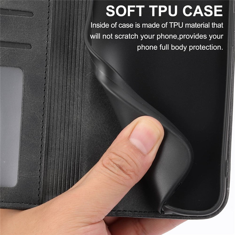 For iPhone 14 Pro Max Calf Texture PU Leather Case Magnetic Wallet Imprinted Rhombus Pattern Phone Stand Cover with Strap