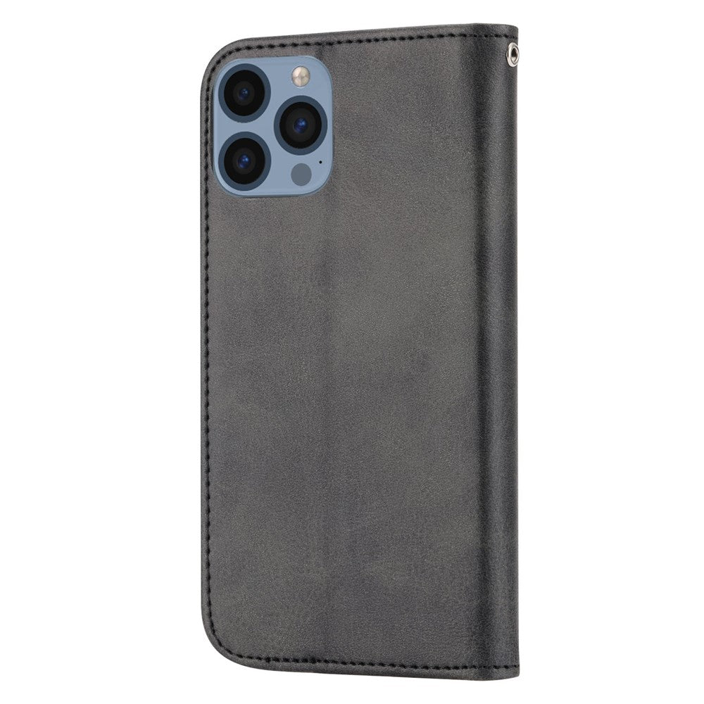 For iPhone 14 Pro Max Calf Texture PU Leather Case Magnetic Wallet Imprinted Rhombus Pattern Phone Stand Cover with Strap
