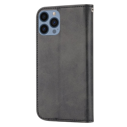 For iPhone 14 Pro Max Calf Texture PU Leather Case Magnetic Wallet Imprinted Rhombus Pattern Phone Stand Cover with Strap
