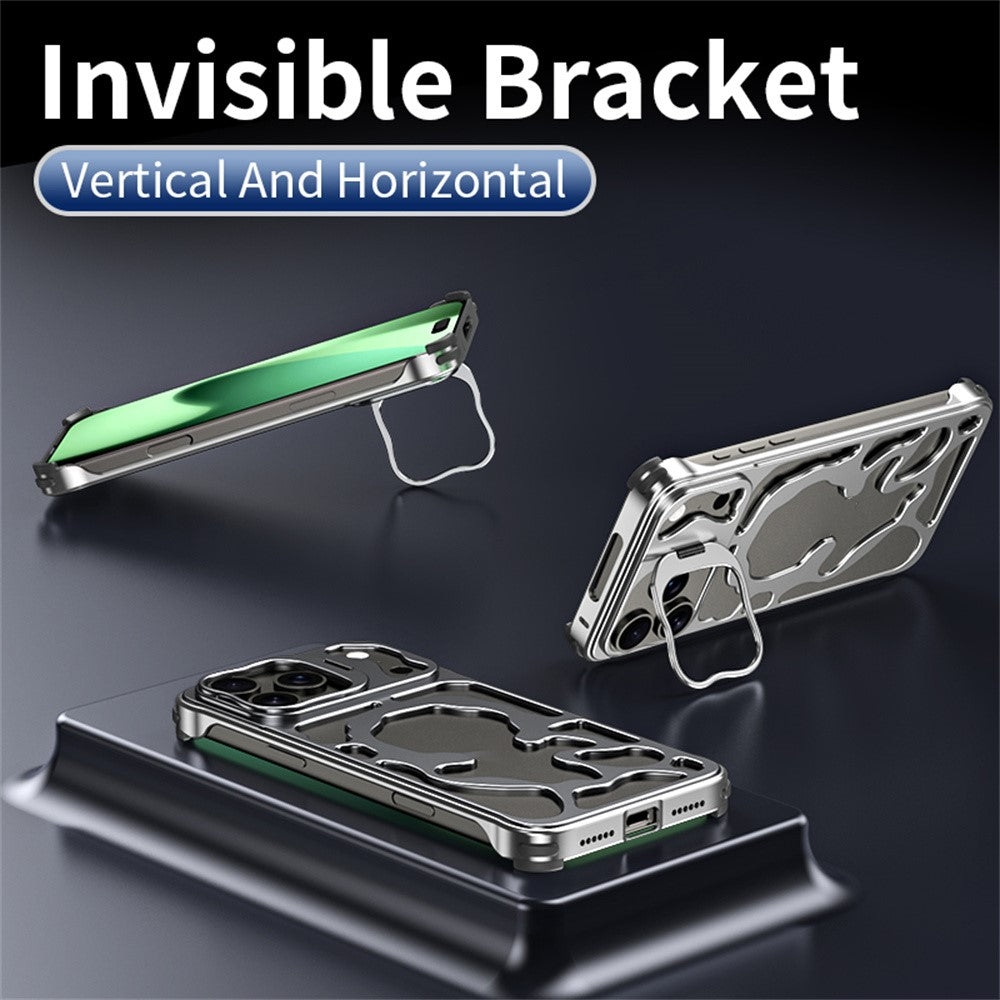 Auspicious Cloud Series For iPhone 17 Pro Hollow Case Aluminum Alloy Kickstand Magnetic Phone Cover