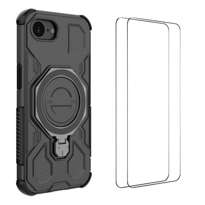 WANLONFENG For iPhone 17e / 16e Case Kickstand with 2Pcs Screen Film  KJ Series PC TPU Phone Cover (Big Lens Hole)