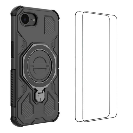 WANLONFENG For iPhone 17e / 16e Case Kickstand with 2Pcs Screen Film  KJ Series PC TPU Phone Cover (Big Lens Hole)
