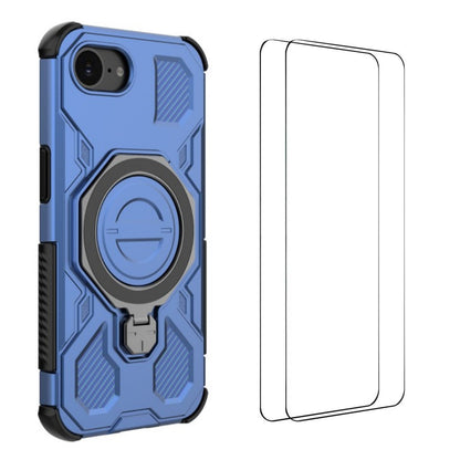 WANLONFENG For iPhone 17e / 16e Case Kickstand with 2Pcs Screen Film  KJ Series PC TPU Phone Cover (Big Lens Hole)