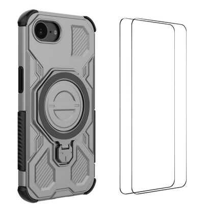 WANLONFENG For iPhone 17e / 16e Case Kickstand with 2Pcs Screen Film  KJ Series PC TPU Phone Cover (Big Lens Hole)