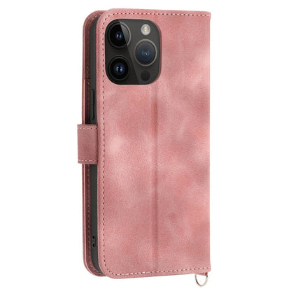 Skin-touch Imprinted Flowers Pattern Leather Case for iPhone 14 Pro Max, Stand Wallet Multiple Card Slots Phone Cover with Wrist Strap and Shoulder Strap