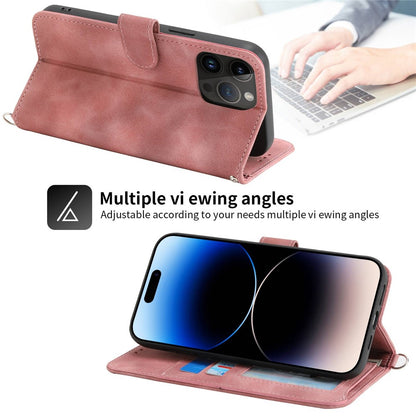 Skin-touch Imprinted Flowers Pattern Leather Case for iPhone 14 Pro Max, Stand Wallet Multiple Card Slots Phone Cover with Wrist Strap and Shoulder Strap