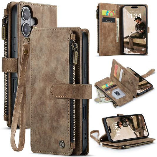 CASEME For iPhone 17 Wallet Case  C30 Leather Phone Cover with 10 Card Holder Zipper Pocket