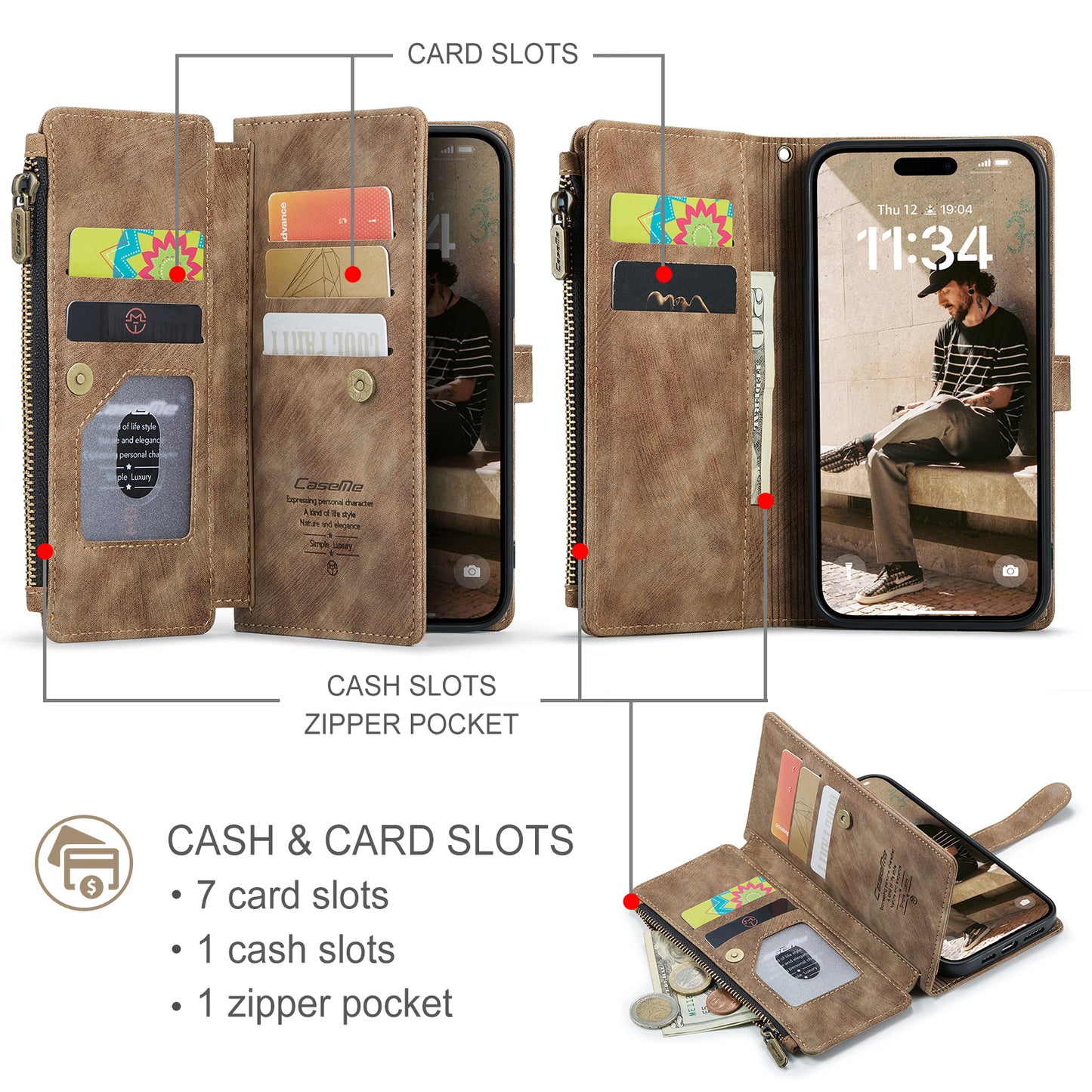 CASEME For iPhone 17 Wallet Case  C30 Leather Phone Cover with 10 Card Holder Zipper Pocket