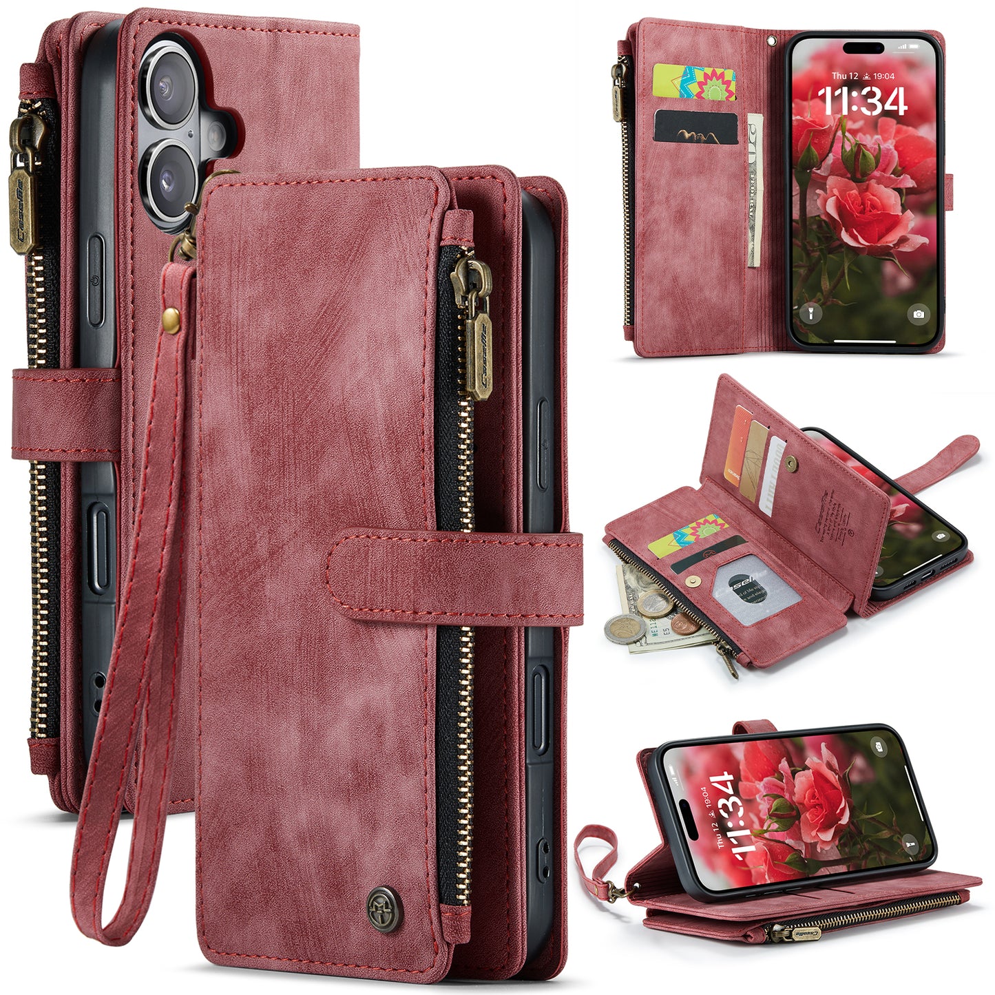 CASEME For iPhone 17 Wallet Case  C30 Leather Phone Cover with 10 Card Holder Zipper Pocket