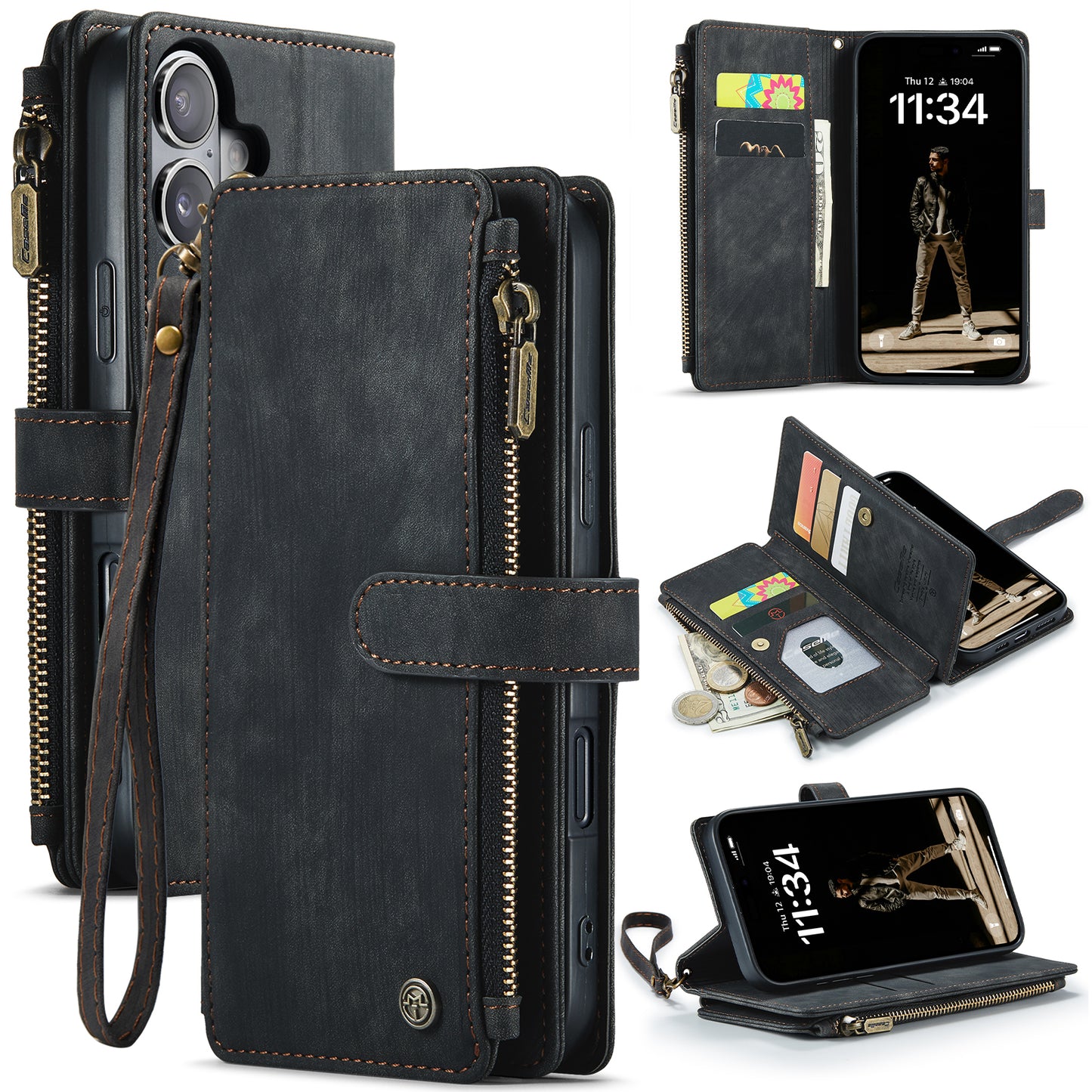 CASEME For iPhone 17 Wallet Case  C30 Leather Phone Cover with 10 Card Holder Zipper Pocket