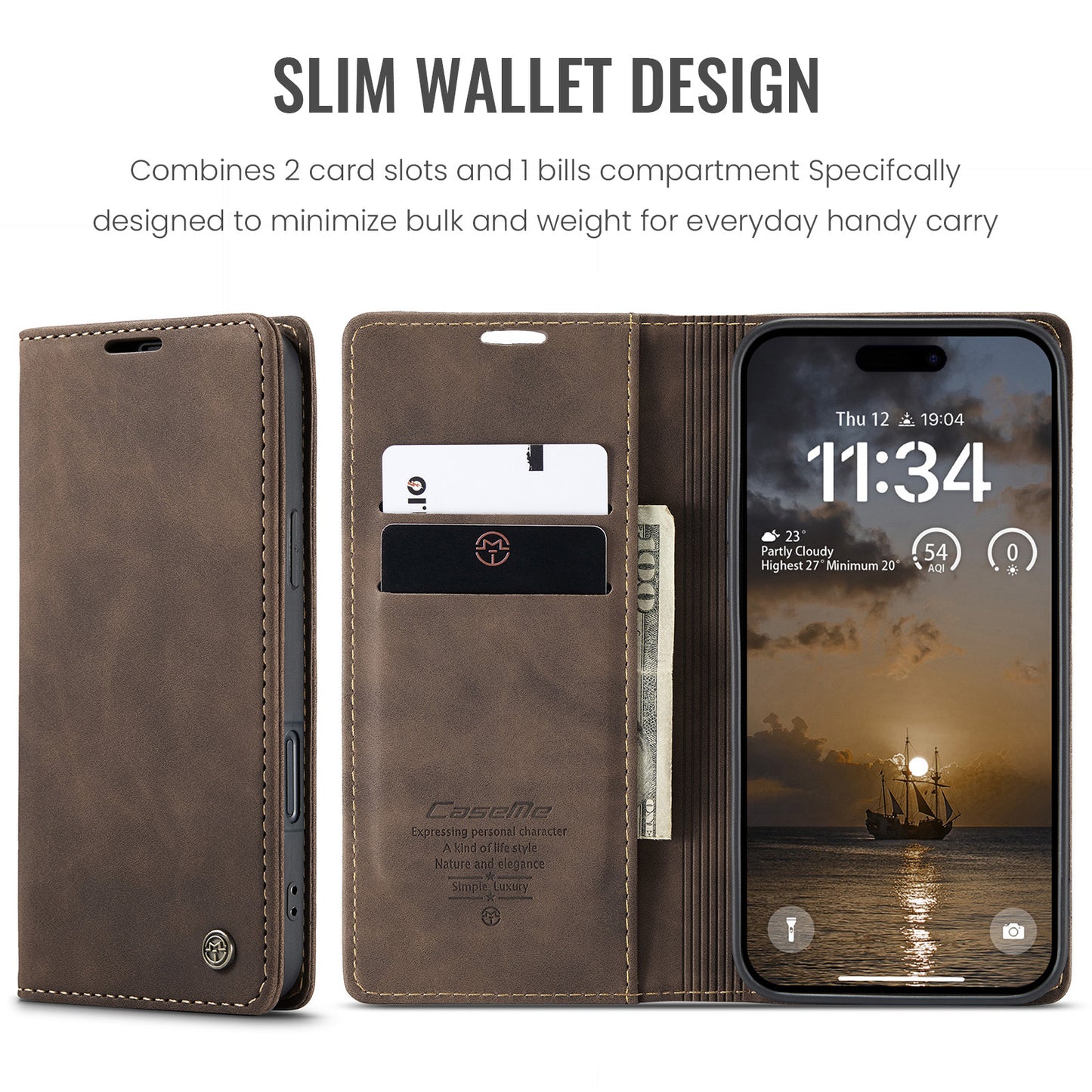 CASEME For iPhone 17 Pro Wallet Case  013 Series PU Leather Phone Cover Stand