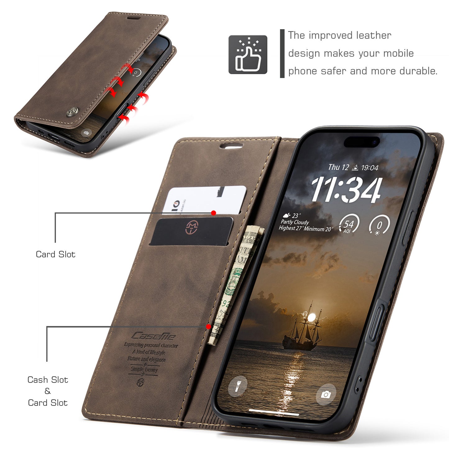 CASEME For iPhone 17 Pro Wallet Case  013 Series PU Leather Phone Cover Stand