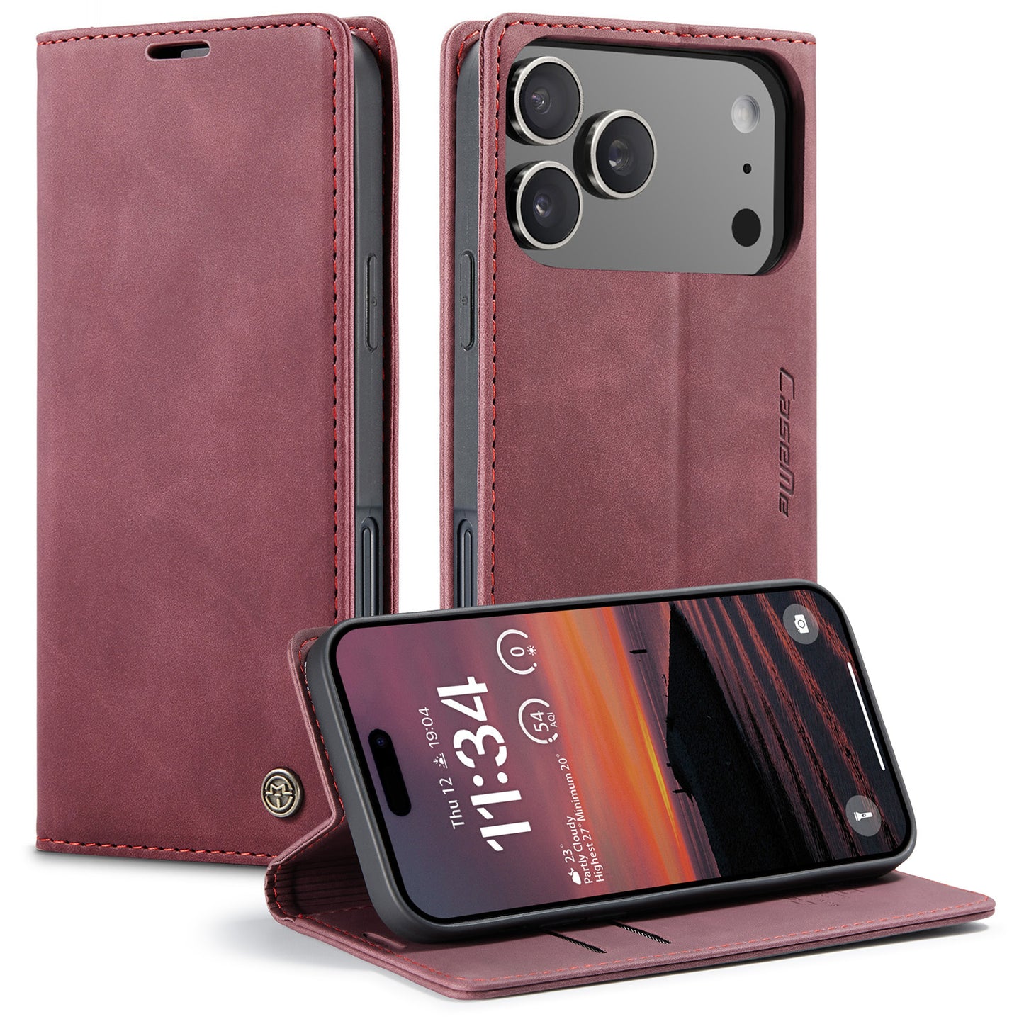 CASEME For iPhone 17 Pro Wallet Case  013 Series PU Leather Phone Cover Stand