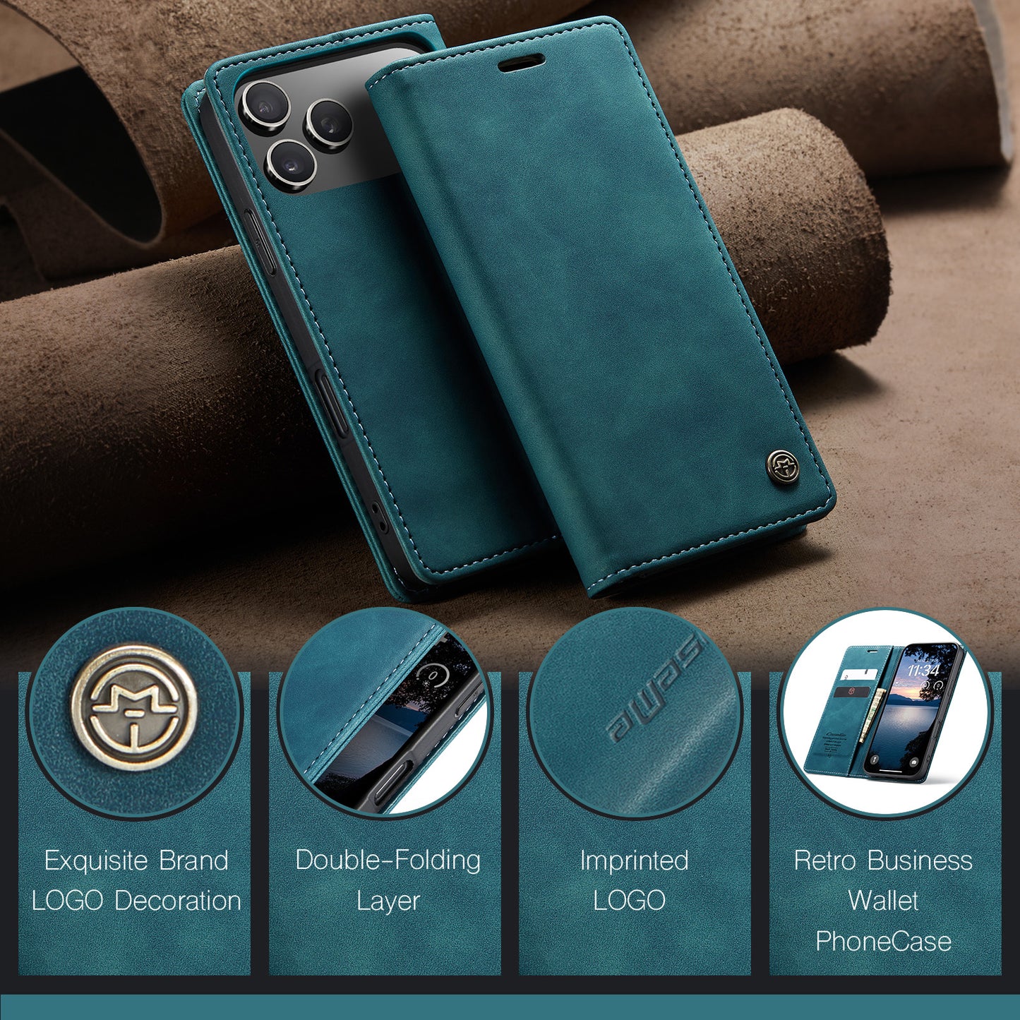 CASEME For iPhone 17 Pro Max Wallet Case  013 Series PU Leather Phone Cover Stand