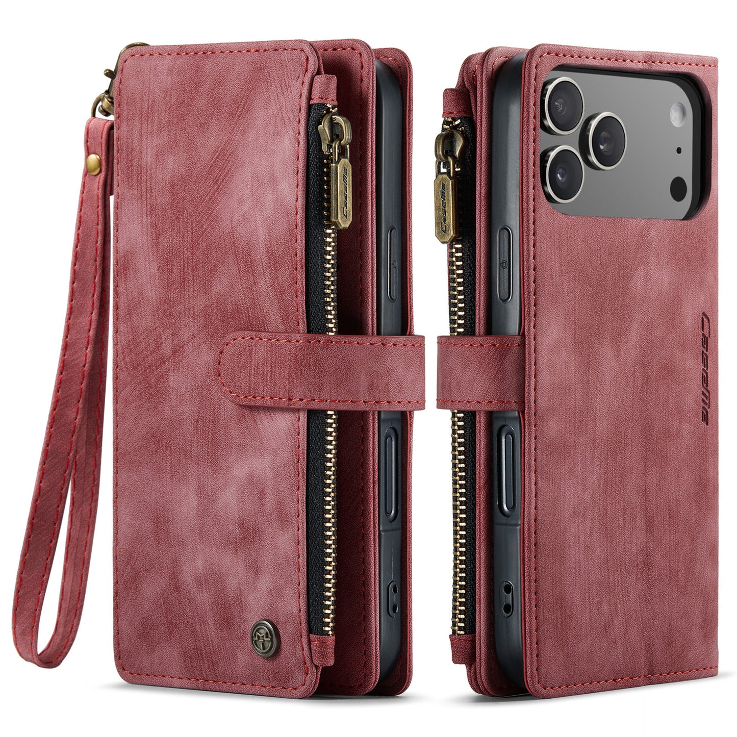 CASEME For iPhone 17 Pro Phone Cases with Strap  C30 Zipper Multiple Card Holder PU Leather Cover