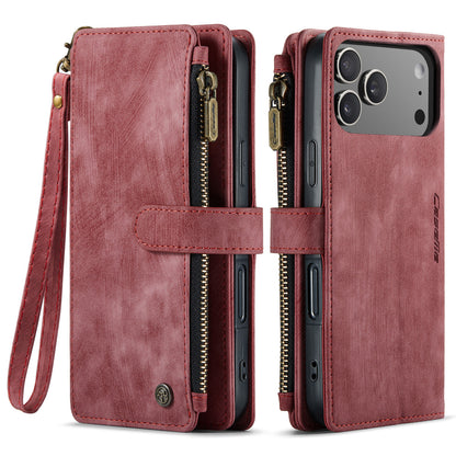 CASEME For iPhone 17 Pro Phone Cases with Strap  C30 Zipper Multiple Card Holder PU Leather Cover
