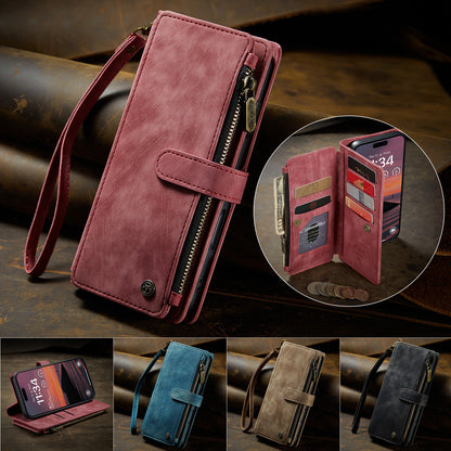 CASEME For iPhone 17 Pro Phone Cases with Strap  C30 Zipper Multiple Card Holder PU Leather Cover