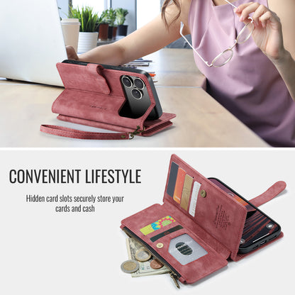CASEME For iPhone 17 Pro Phone Cases with Strap  C30 Zipper Multiple Card Holder PU Leather Cover