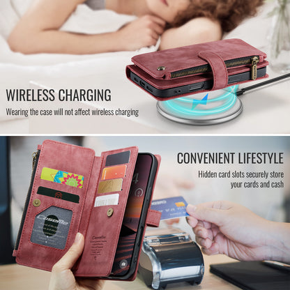CASEME For iPhone 17 Pro Phone Cases with Strap  C30 Zipper Multiple Card Holder PU Leather Cover
