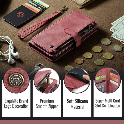 CASEME For iPhone 17 Pro Phone Cases with Strap  C30 Zipper Multiple Card Holder PU Leather Cover