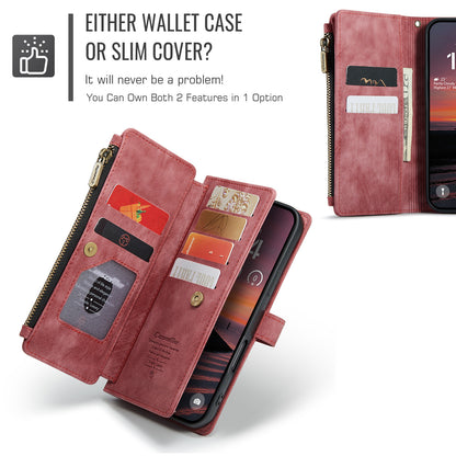 CASEME For iPhone 17 Pro Phone Cases with Strap  C30 Zipper Multiple Card Holder PU Leather Cover